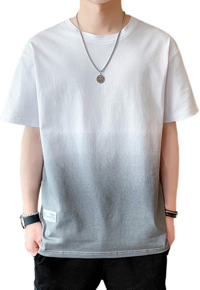Tシャツ メンズ 半袖 夏服 綿 ビッグt グラデーション カットソー カジュアル ゆったり おしゃれ 丸襟 快適 軽い 柔らかい 大きいサイズ 春 夏 秋